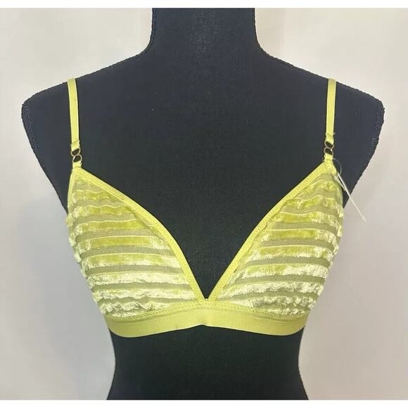 NWT Aerie Women's Neon Yellow in Striped Velvet Triangle Bralette Bra Size Small - Picture 1 of 8
